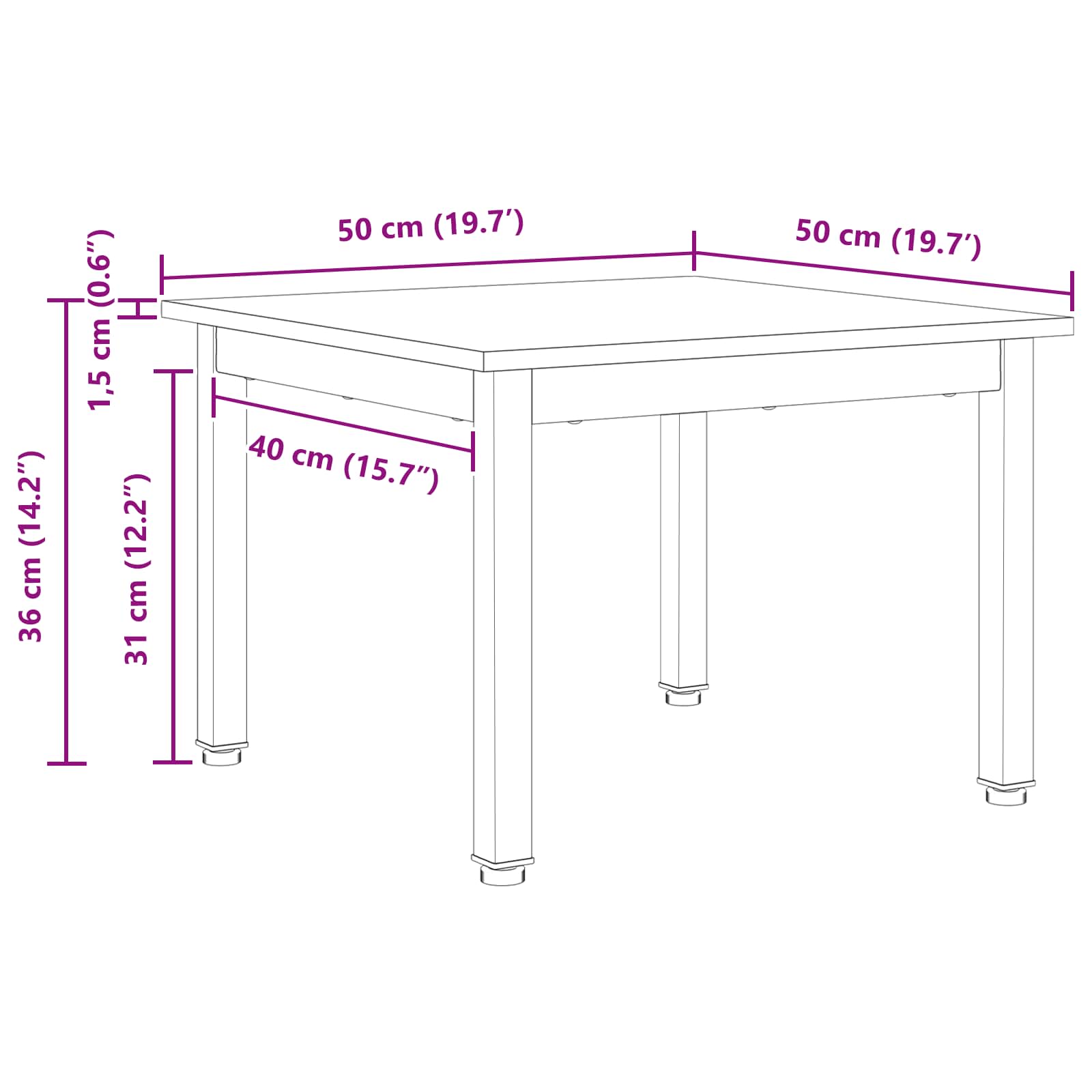 Couchtisch Natur 50 x 50 x 36 cm Massives Kiefernholz