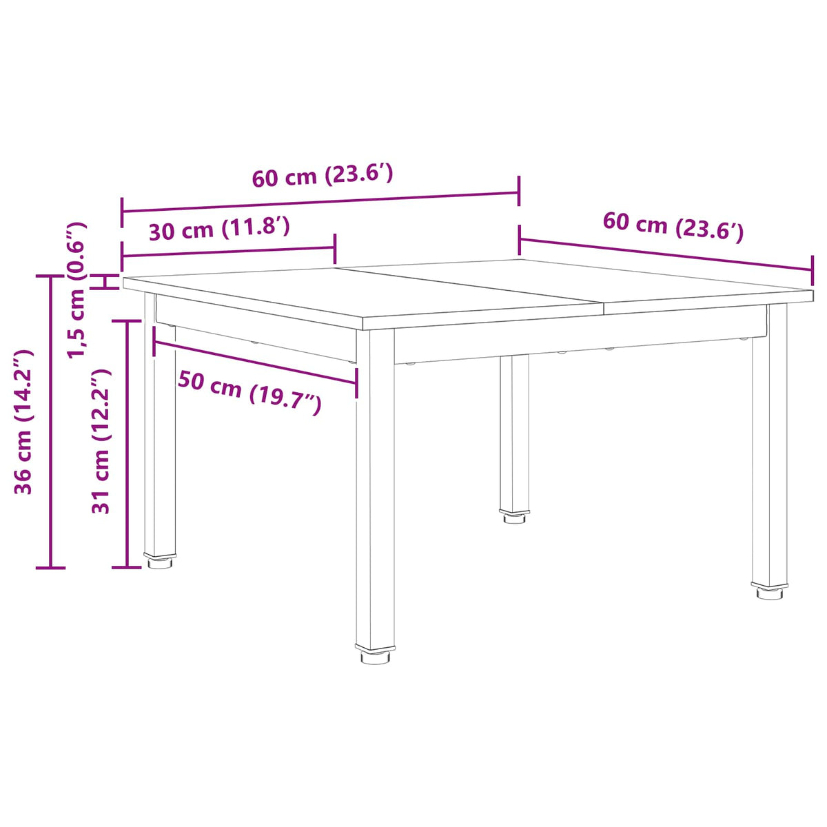 Couchtisch Natur 60 x 60 x 36 cm Massives Kiefernholz