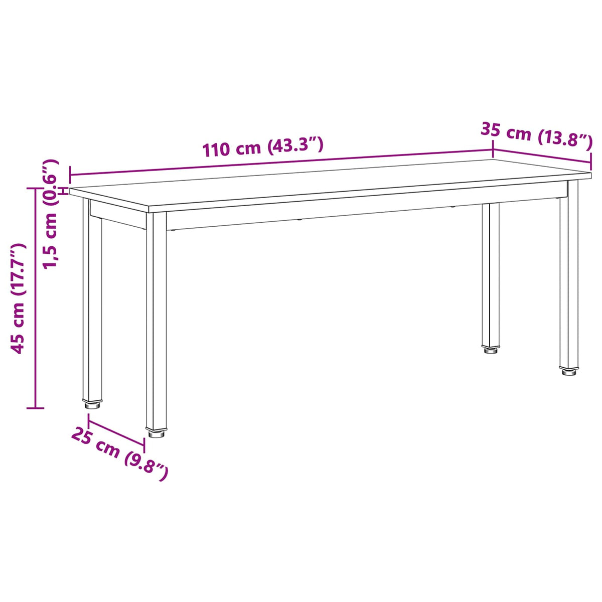 Bank Natur 110 x 35 x 45 cm Massives Kiefernholz