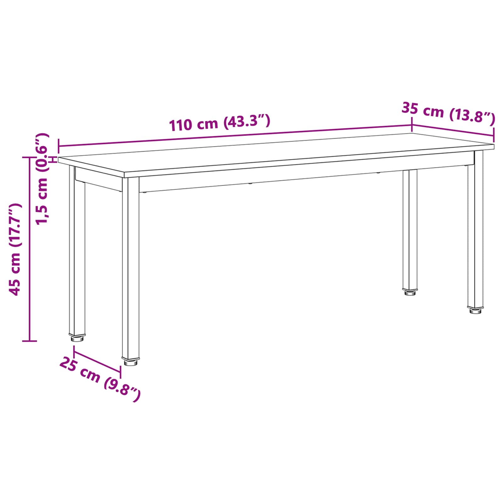 Bank Natur 110 x 35 x 45 cm Massives Kiefernholz