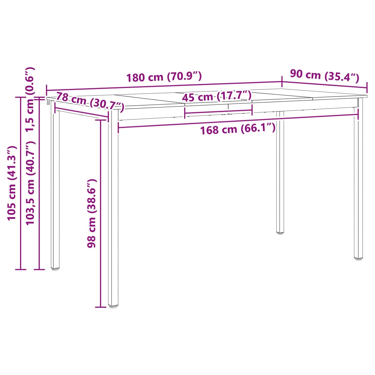 Bartisch 180 x 90 x 105 cm Massives Kiefernholz Natur