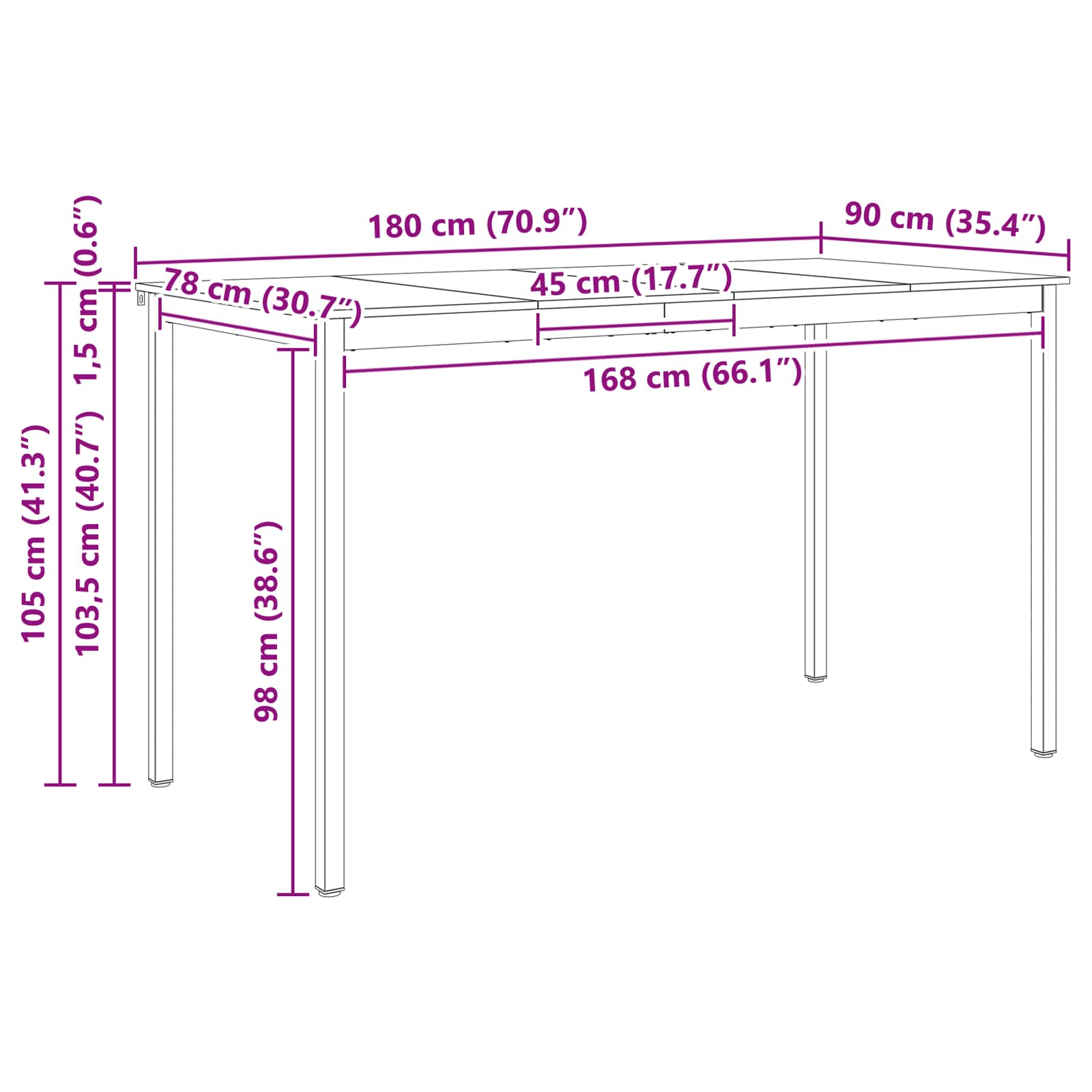 Bartisch 180 x 90 x 105 cm Massives Kiefernholz Natur