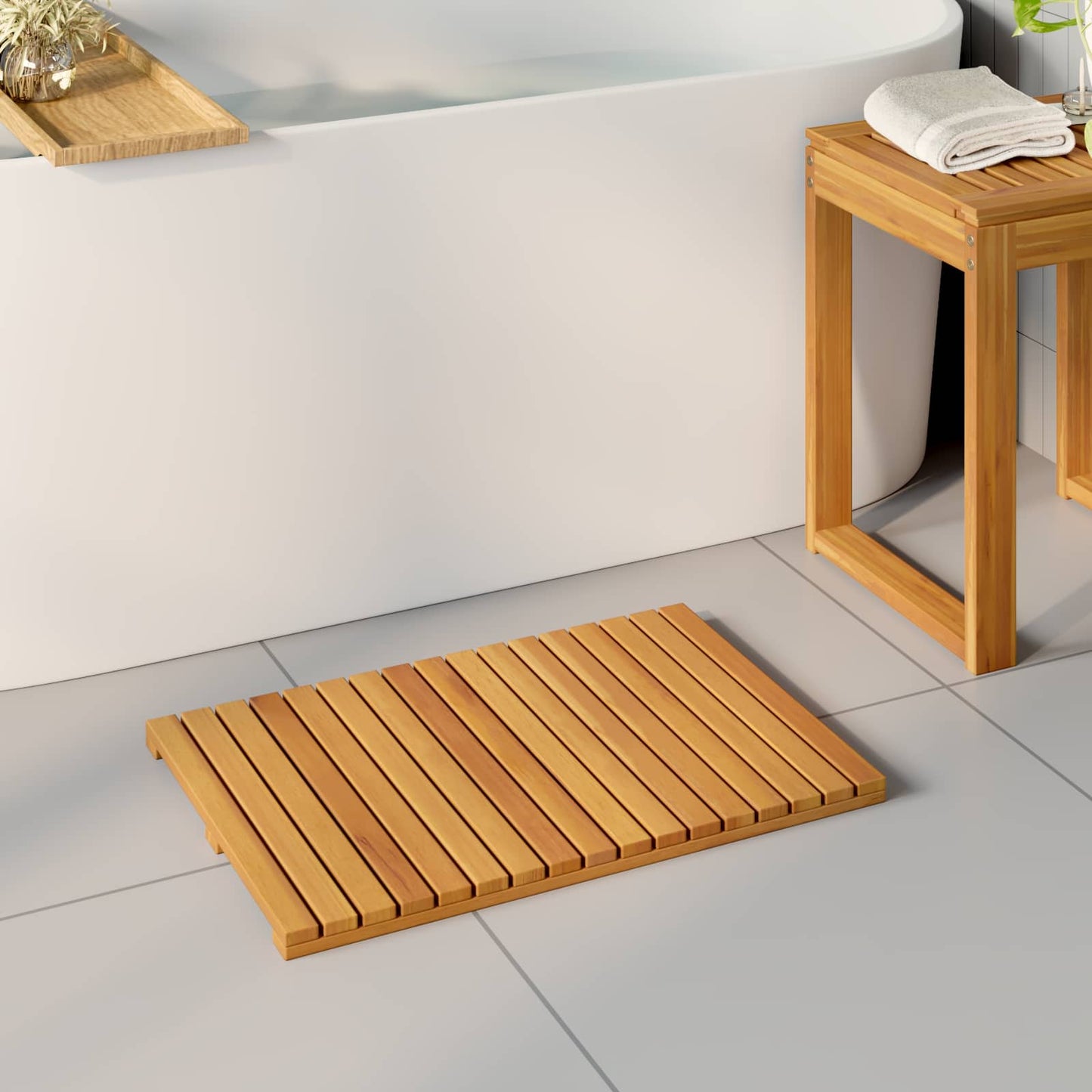 Badematte Uni Braun 60 x 40 cm Massives Akazienholz