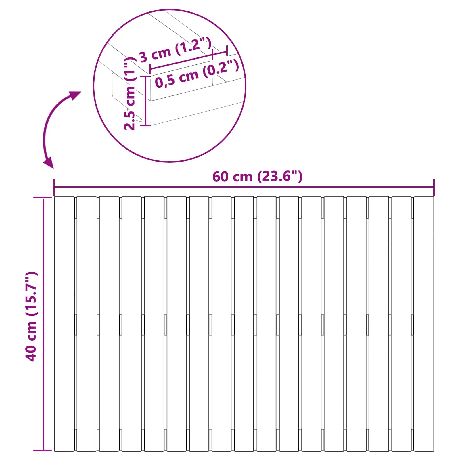 Badematte Uni Braun 60 x 40 cm Massives Akazienholz