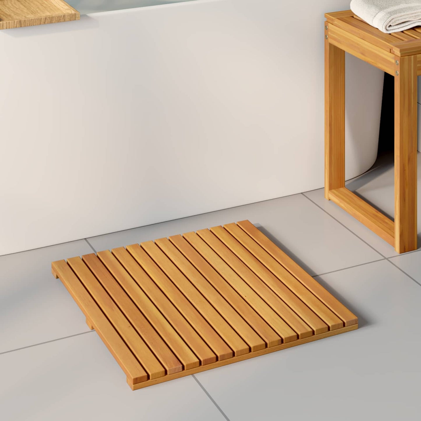 Badematte Uni Braun 50 x 50 cm Massives Akazienholz