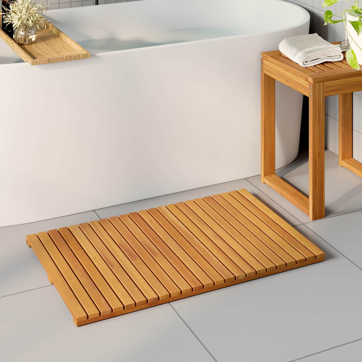 Badematte Uni Braun 80 x 50 cm Massives Akazienholz