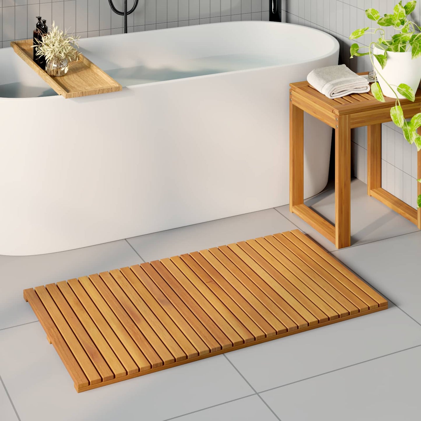 Badematte Uni Braun 100 x 55 cm Massives Akazienholz