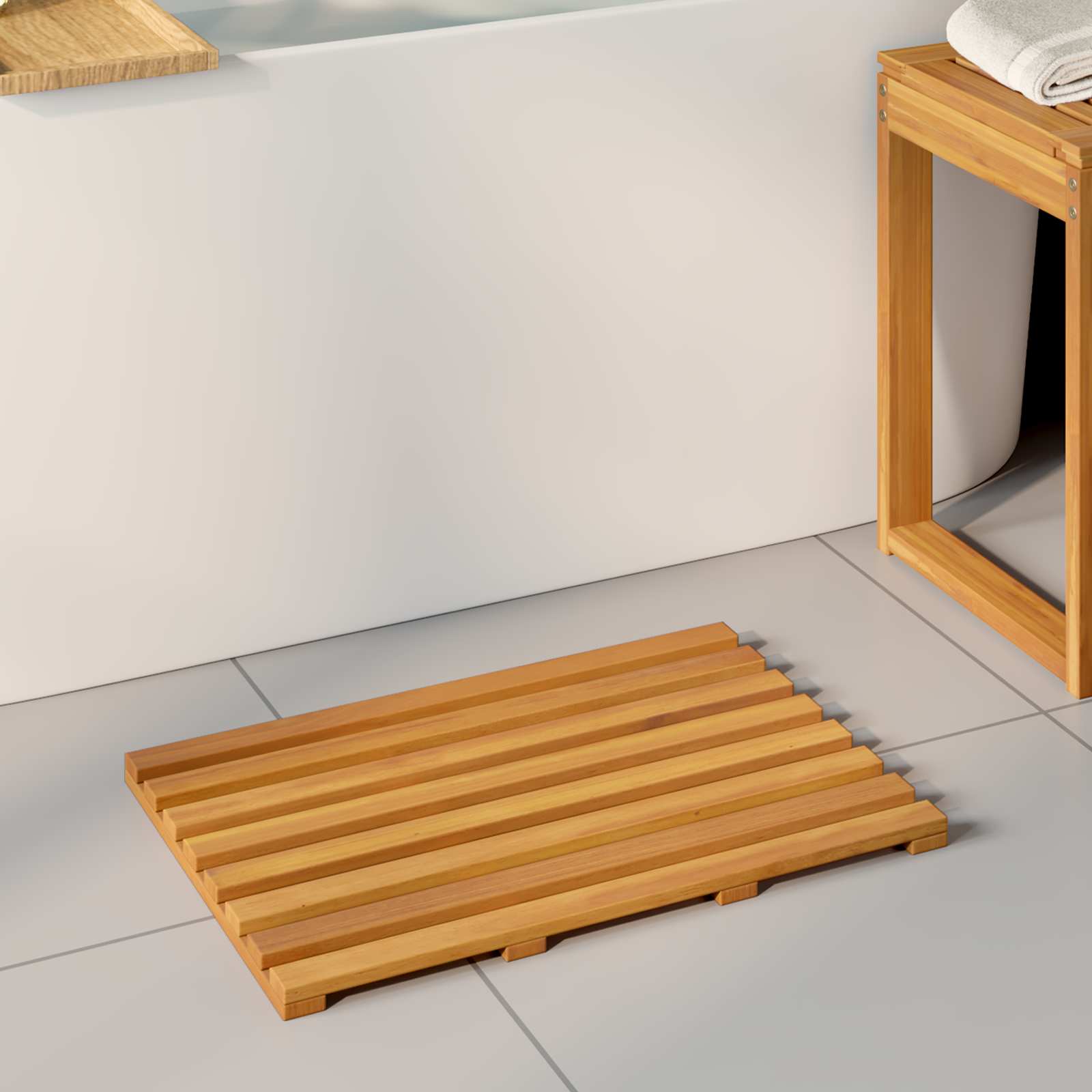 Badematte 2 stk. Natur 56 x 37 cm Massivholz Akazie