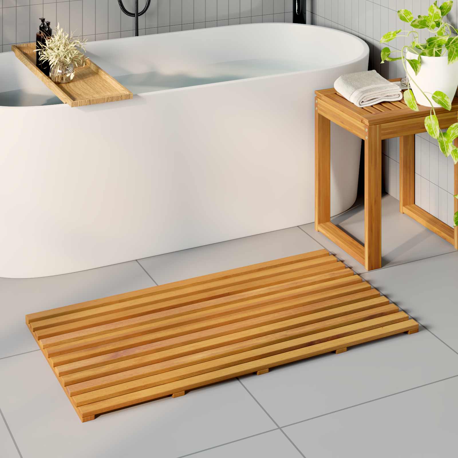Badematte Braun 100 x 53 x 2,5 cm Massivholz Akazie