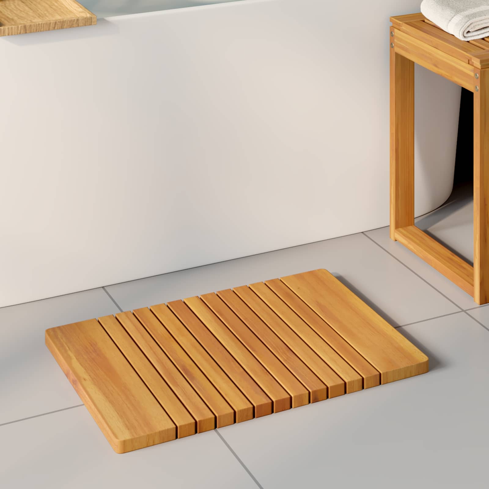 Badematte Natur 59 x 40 cm Massivholz Akazie