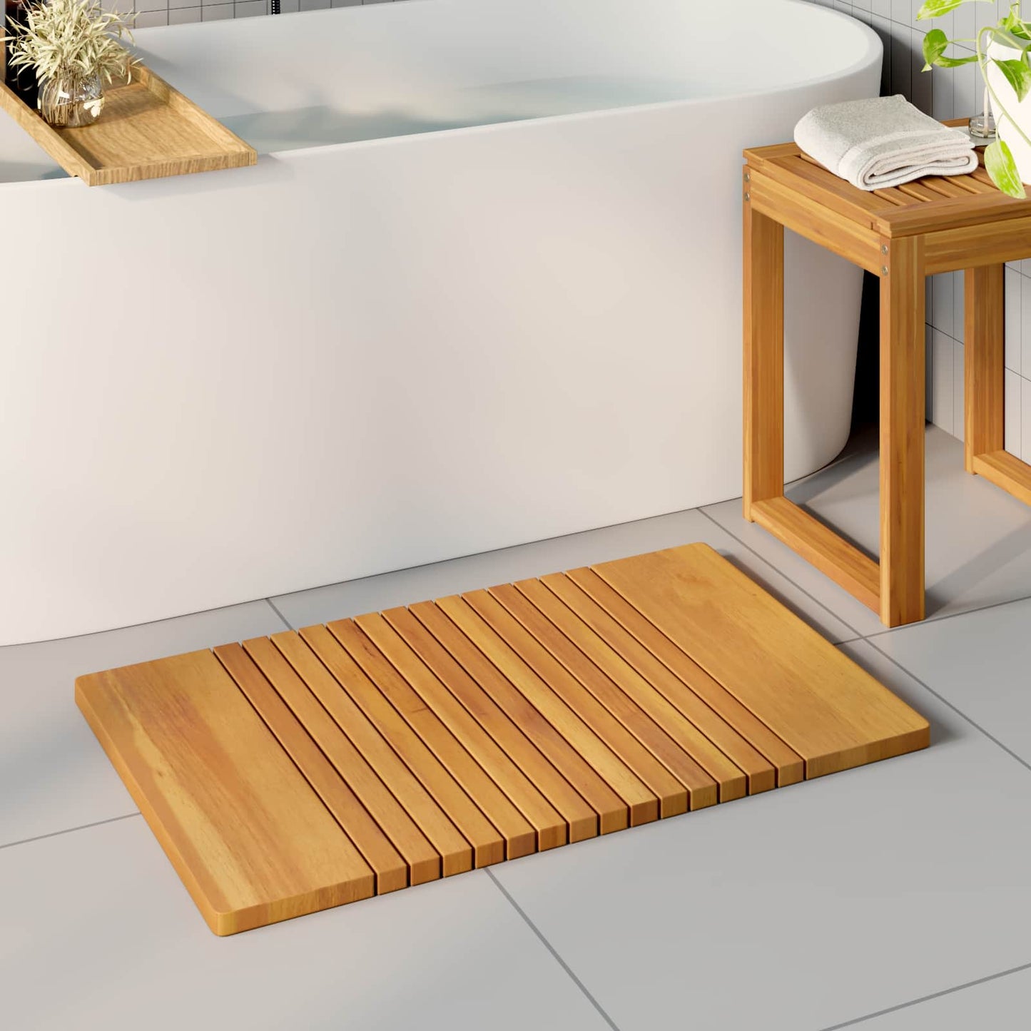 Badematte Braun 81 x 50 cm Massives Akazienholz
