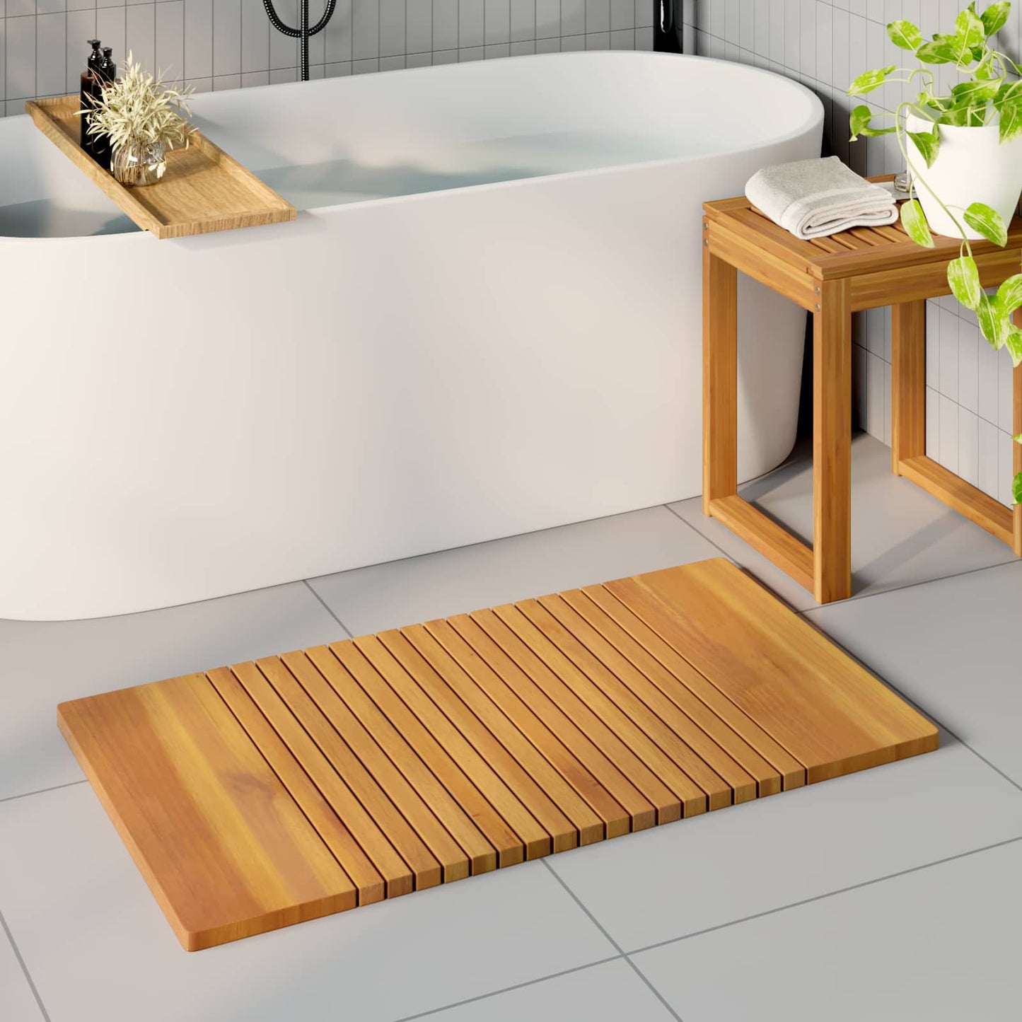 Badematte Braun 100 x 55 cm Massives Akazienholz