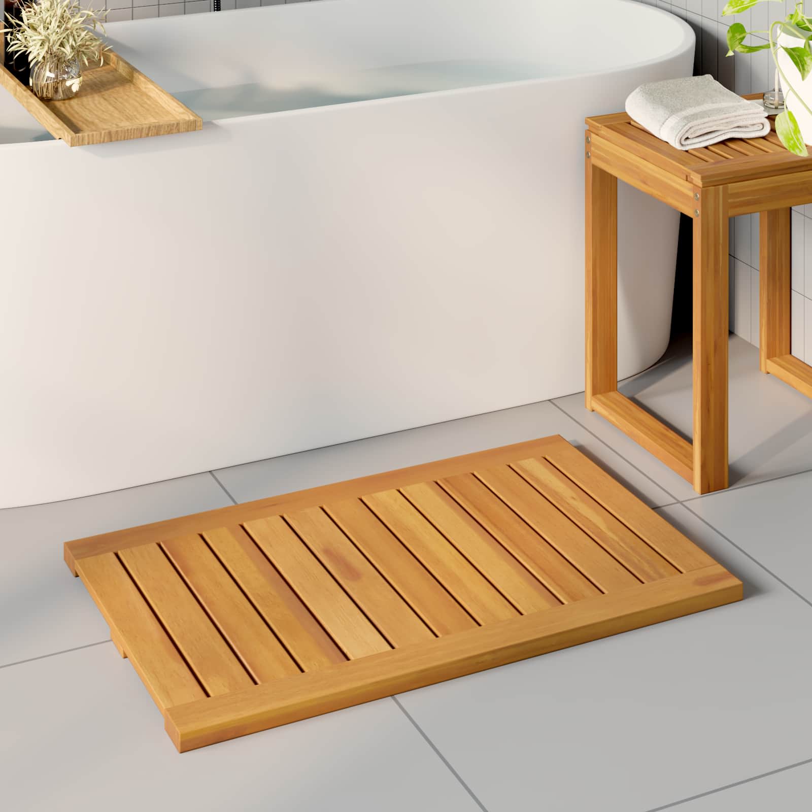 Badematte Braun 80 x 50 cm Massivholz Akazie