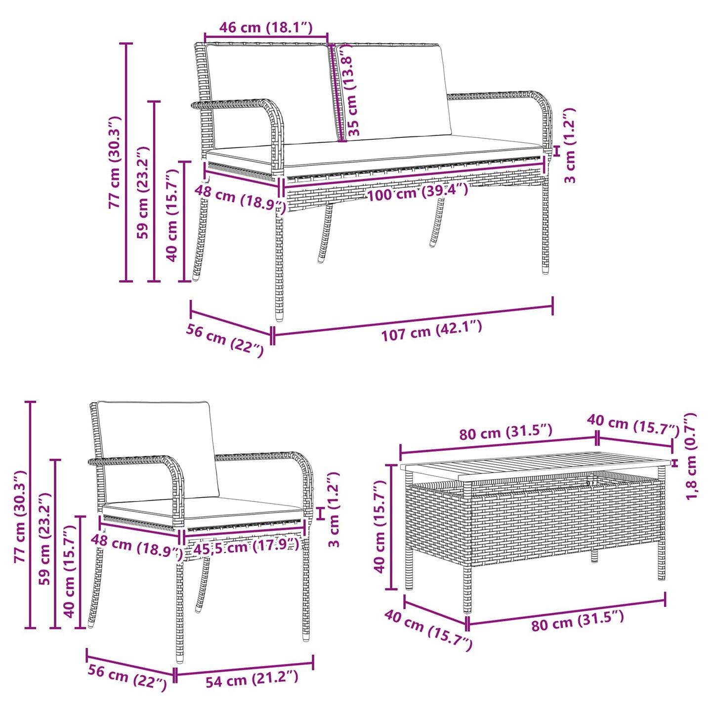 Garten Set Schwarz Poly-Rattan