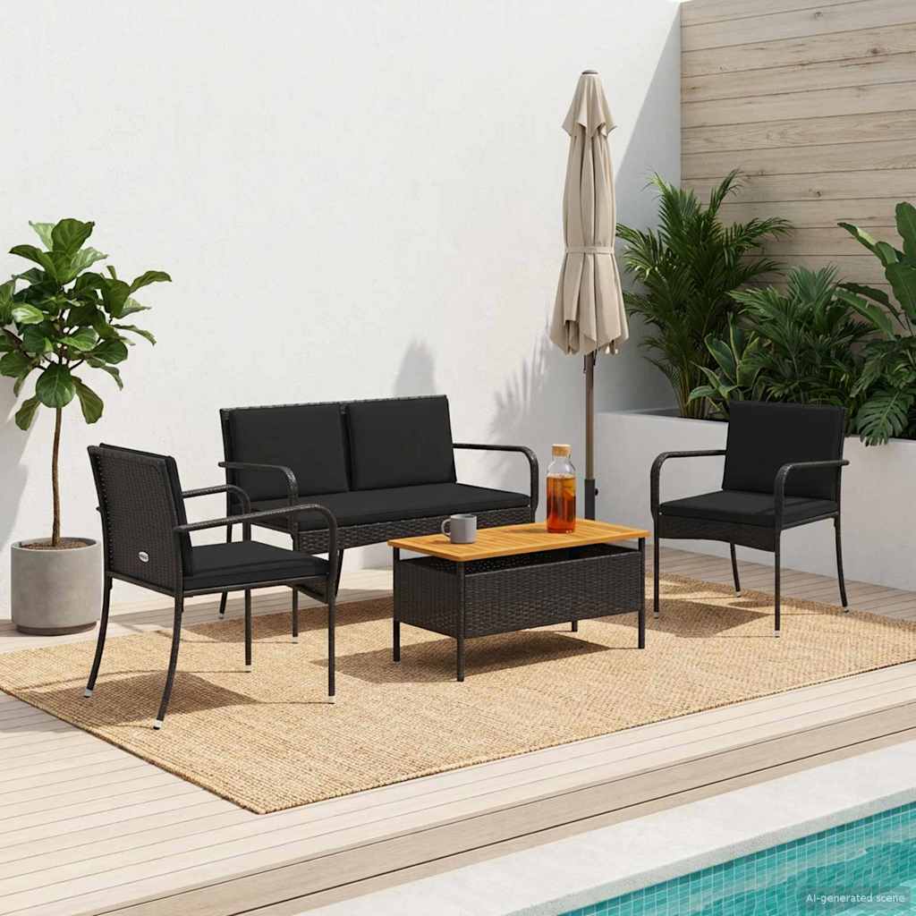 Garten Set Schwarz Poly-Rattan