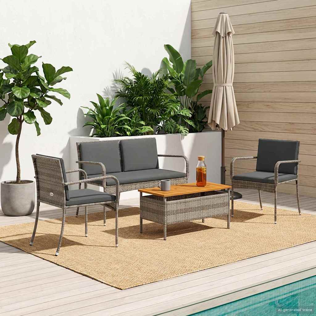 Garten Set Grau Poly-Rattan