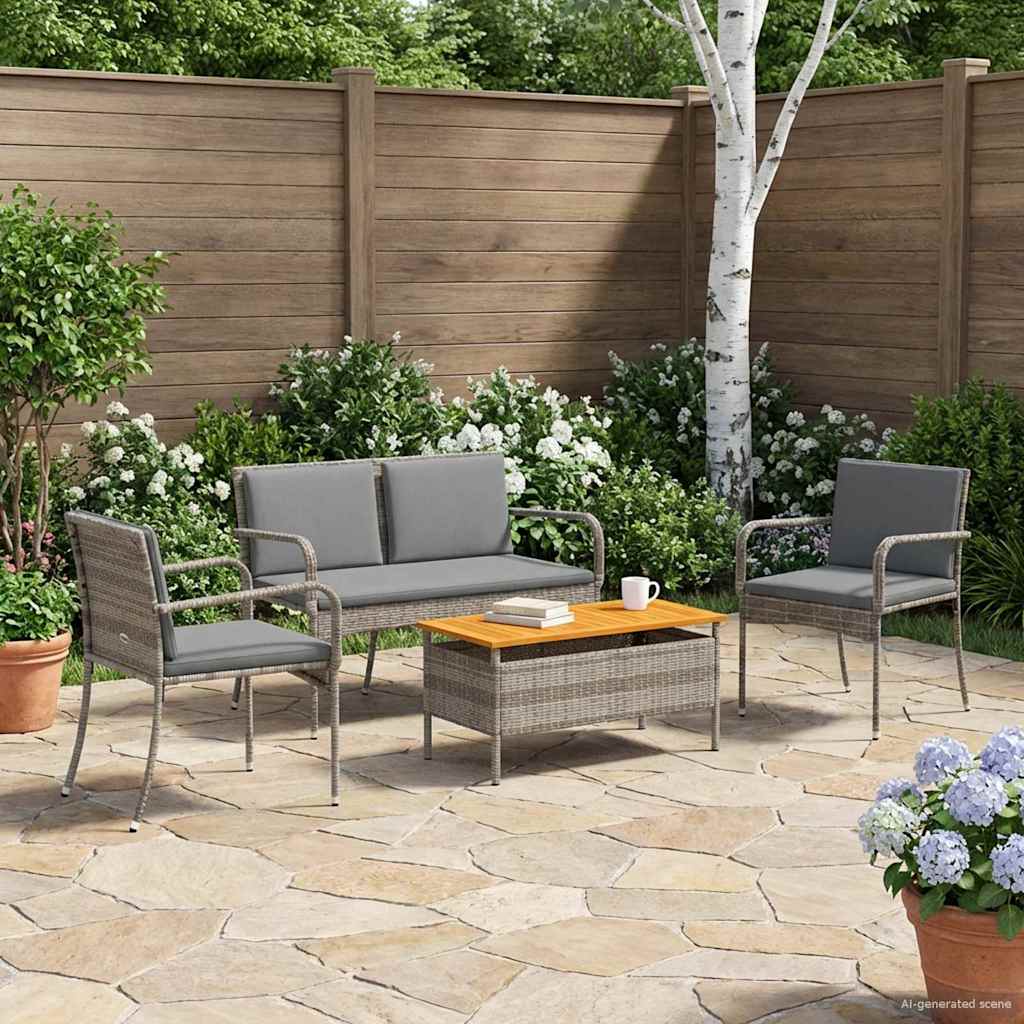 Garten Set Grau Poly-Rattan