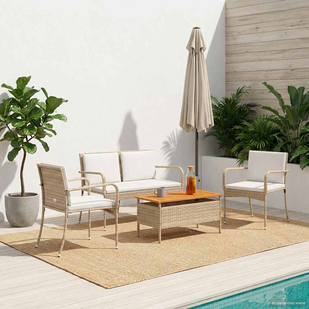 Garten Set Beige Poly-Rattan