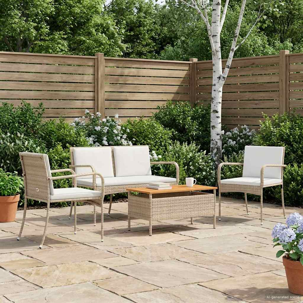 Garten Set Beige Poly-Rattan