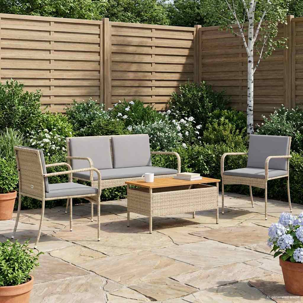 Garten Set Beige Poly-Rattan