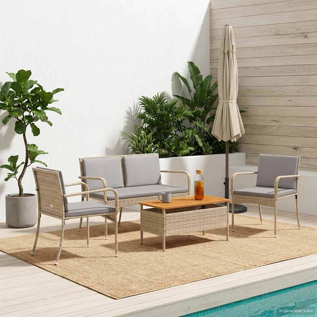 Garten Set Beige Poly-Rattan