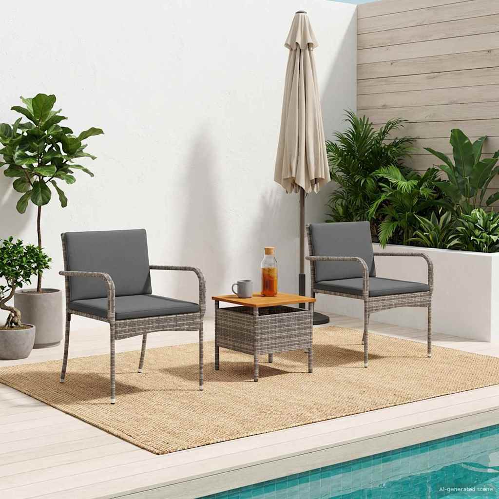 Garten Bistro Set 3 Stk. Grau Poly-Rattan
