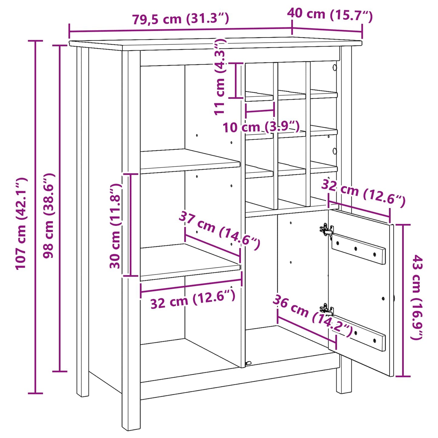 Weinschrank HILL Honigbraun 79,5 x 40 x 107,5 cm