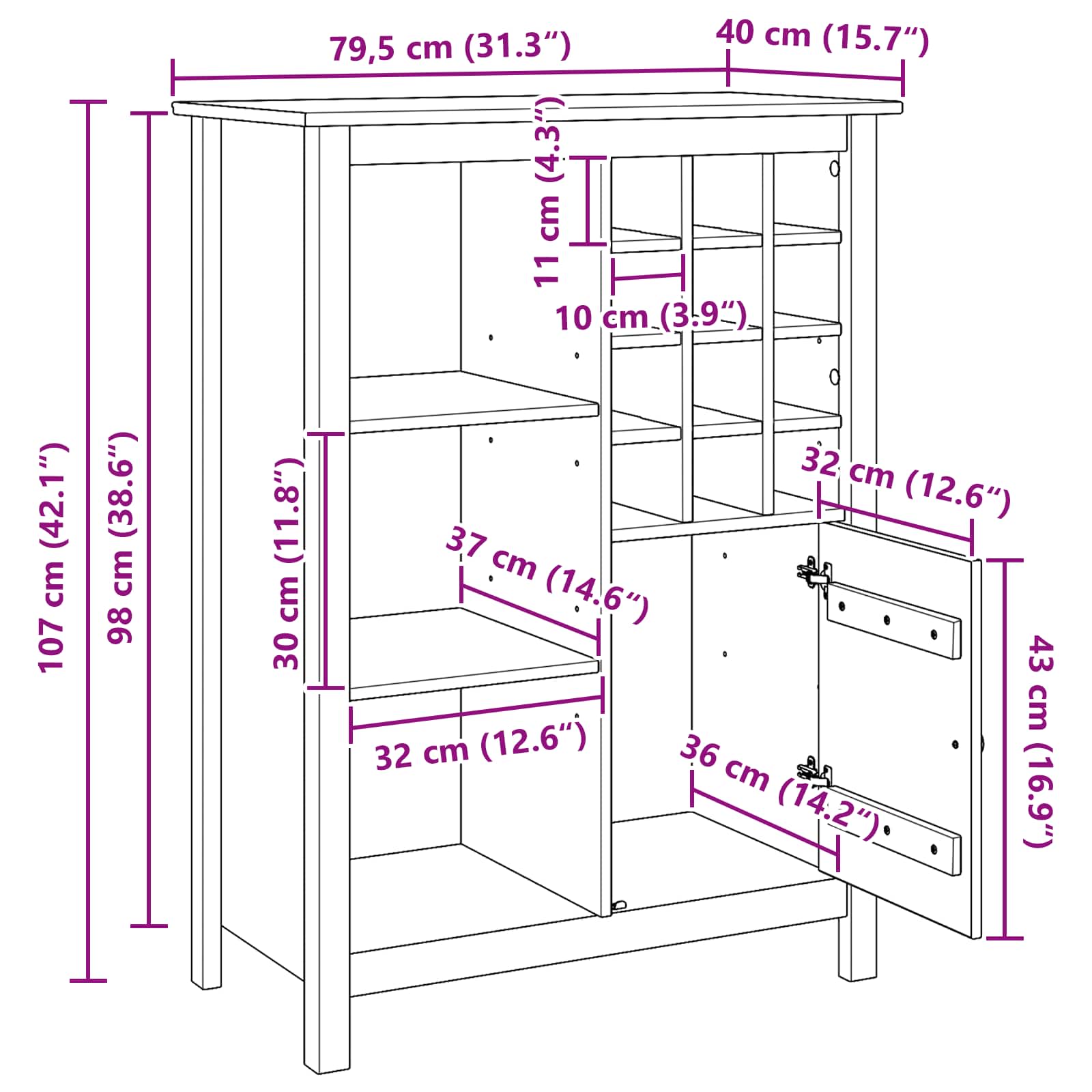 Weinschrank HILL Honigbraun 79,5 x 40 x 107,5 cm