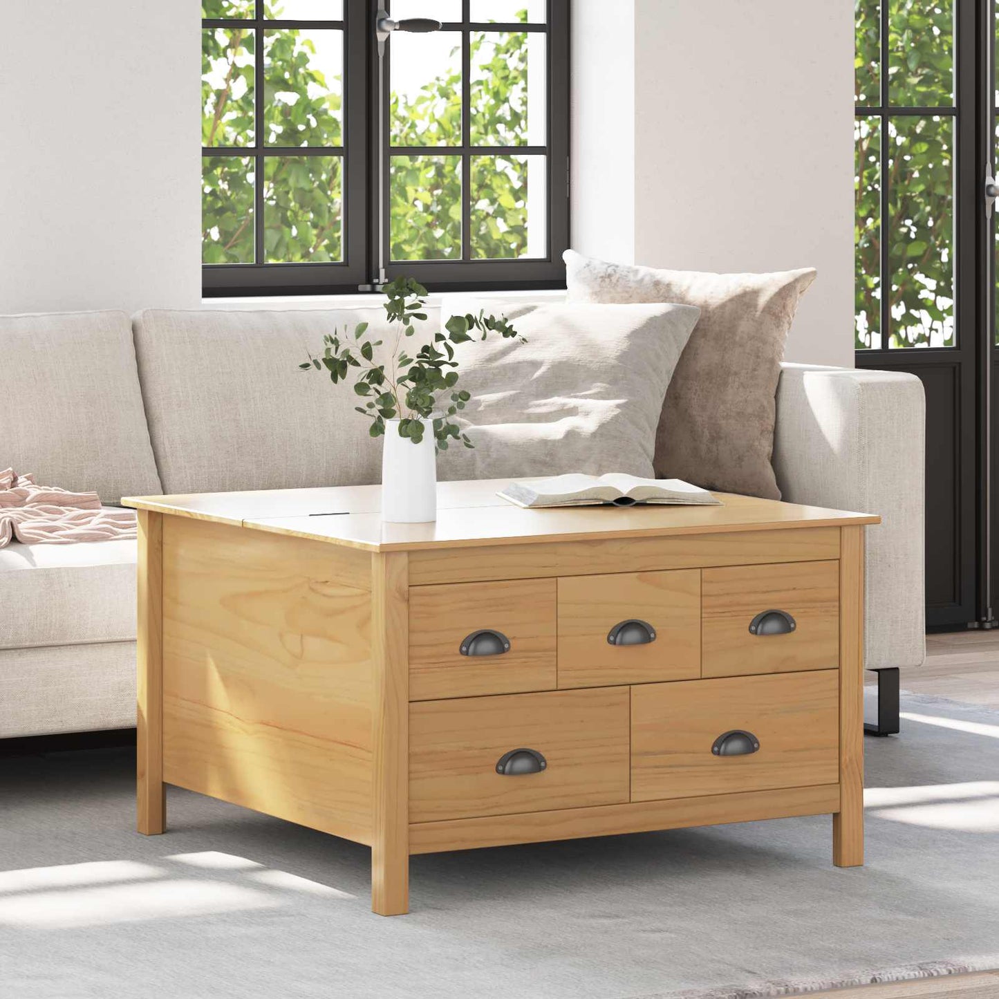 Couchtisch mit Schubladen HILL Honigbraun 79,5 x 79,5 x 49 cm