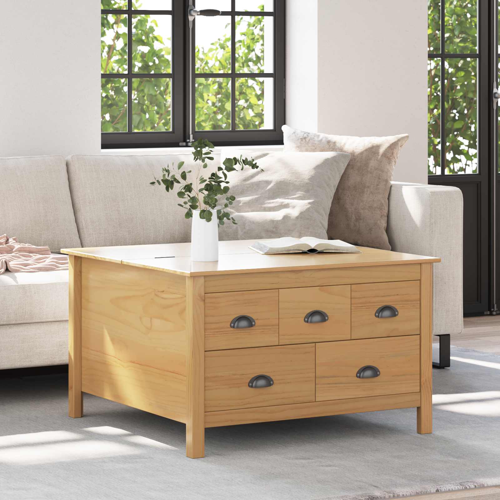 Couchtisch mit Schubladen HILL Honigbraun 79,5 x 79,5 x 49 cm