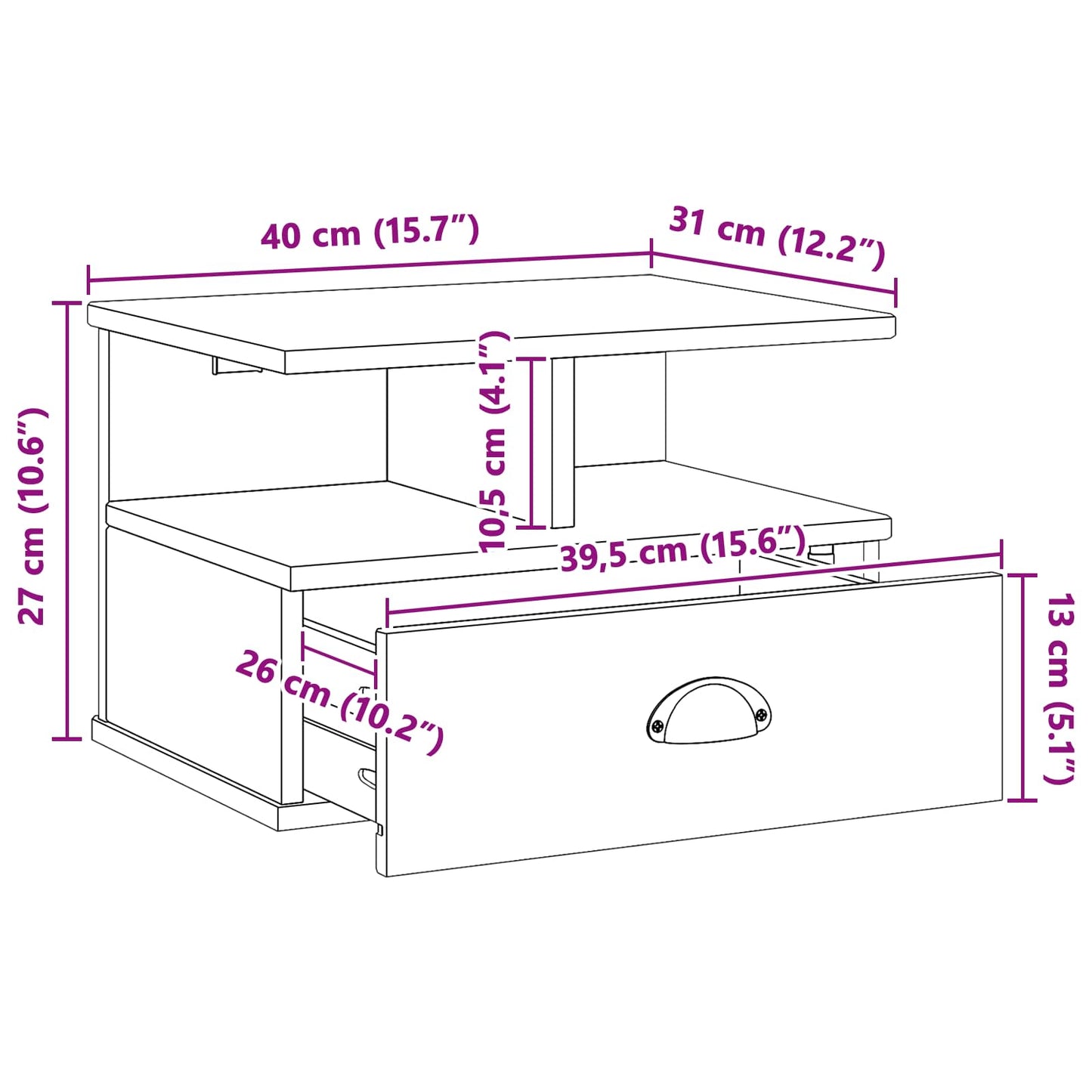 Nachttisch HILL Honigbraun 40 x 31 x 27 cm Massives Kiefernholz