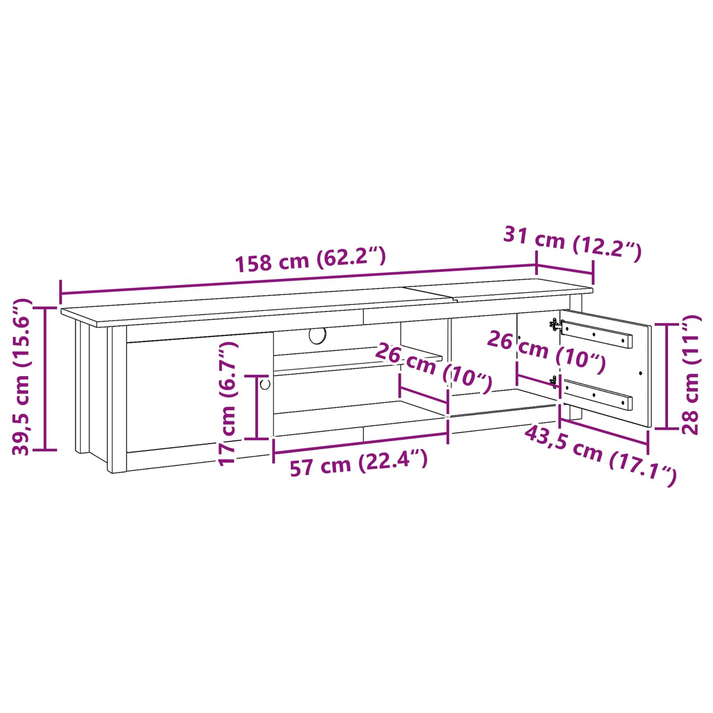 TV Rack HILL 158 x 40 x 39,5 cm Honigbraun Massives Kiefernholz