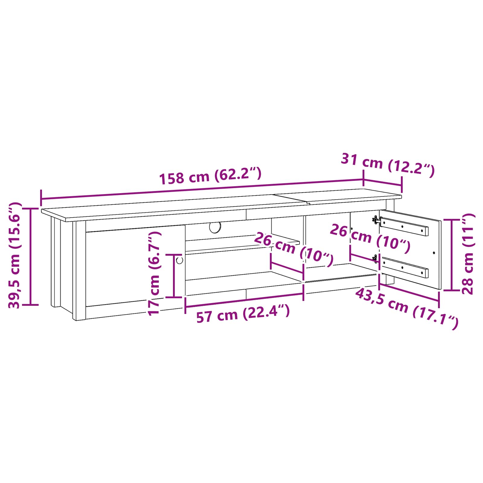 TV Rack HILL 158 x 40 x 39,5 cm Honigbraun Massives Kiefernholz