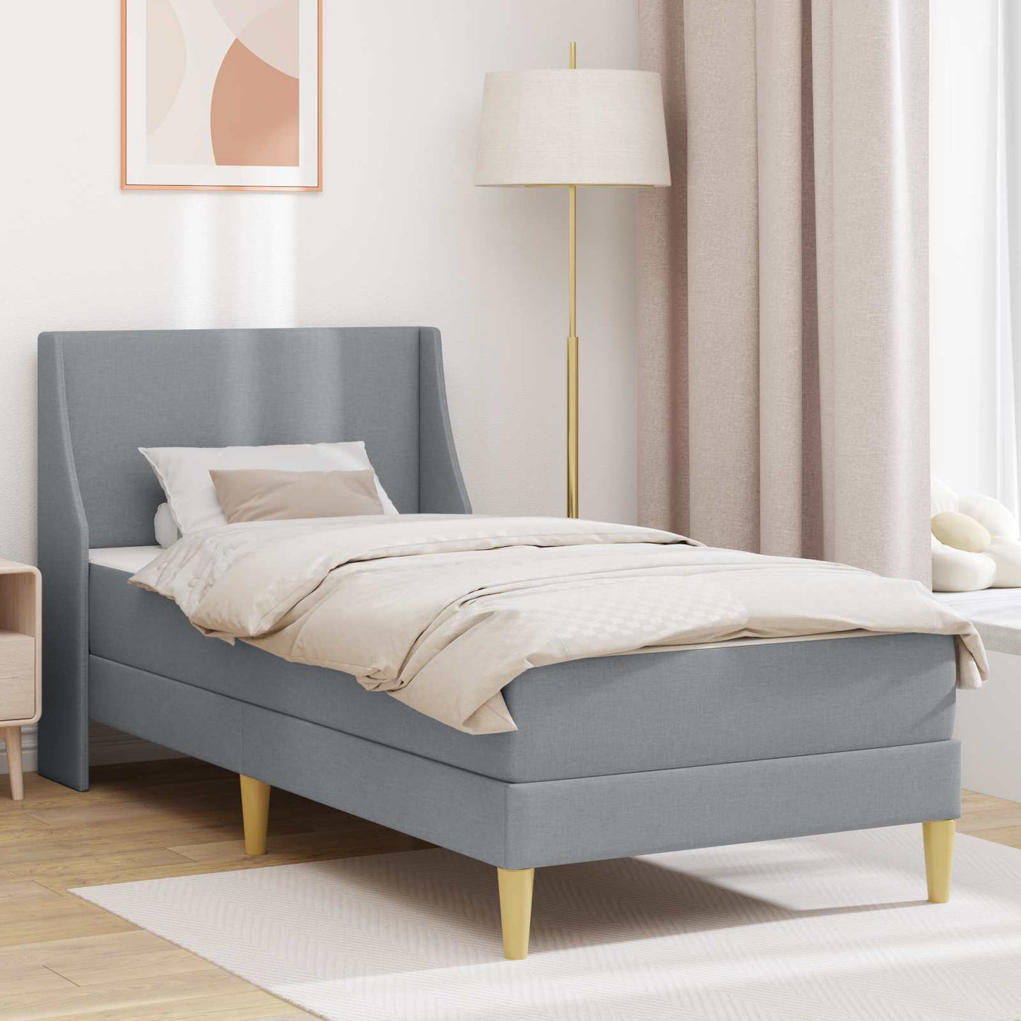 Bettgestell mit Matratze Hellgrau 80x 200 cm Polyester
