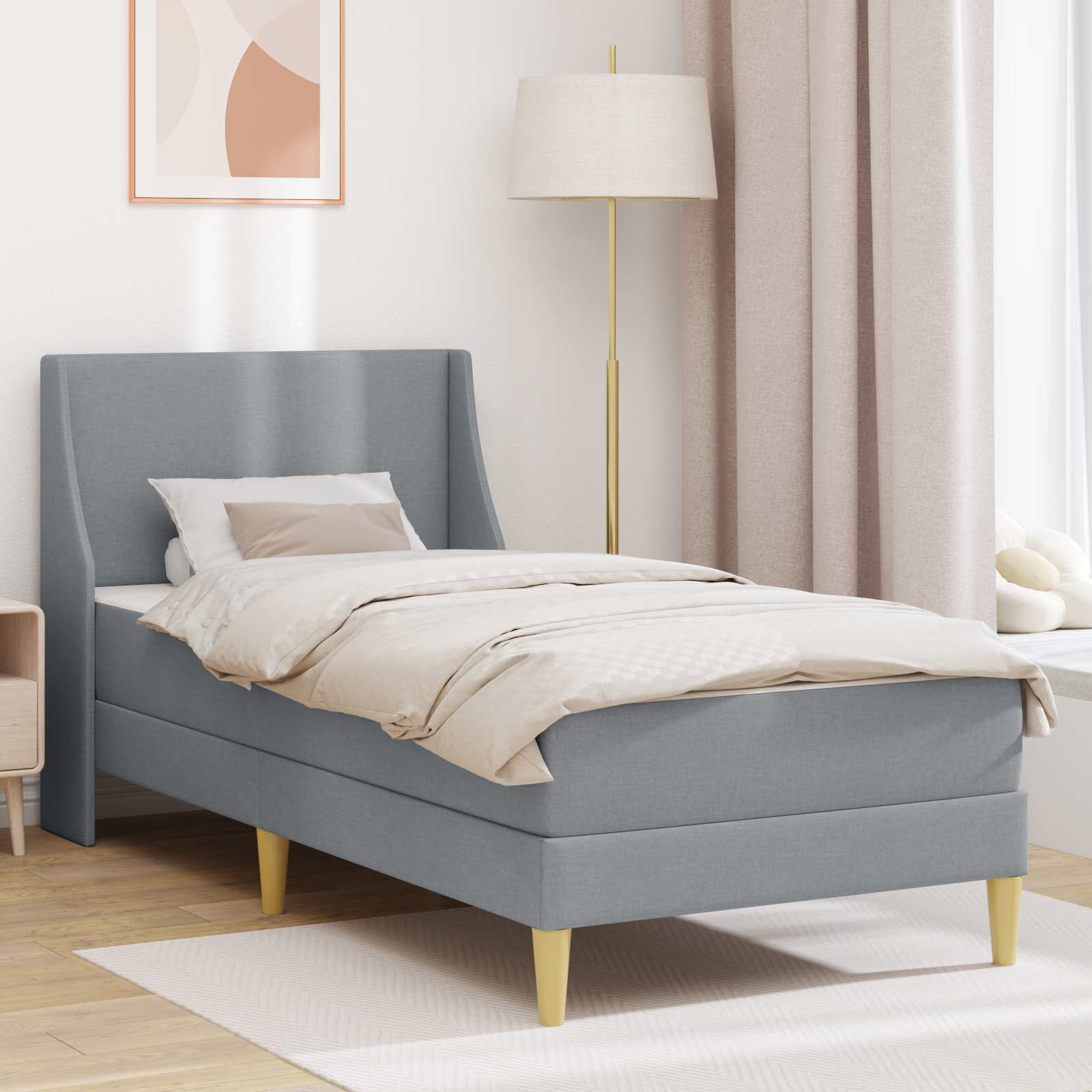 Bettgestell mit Matratze Hellgrau 80x 200 cm Polyester