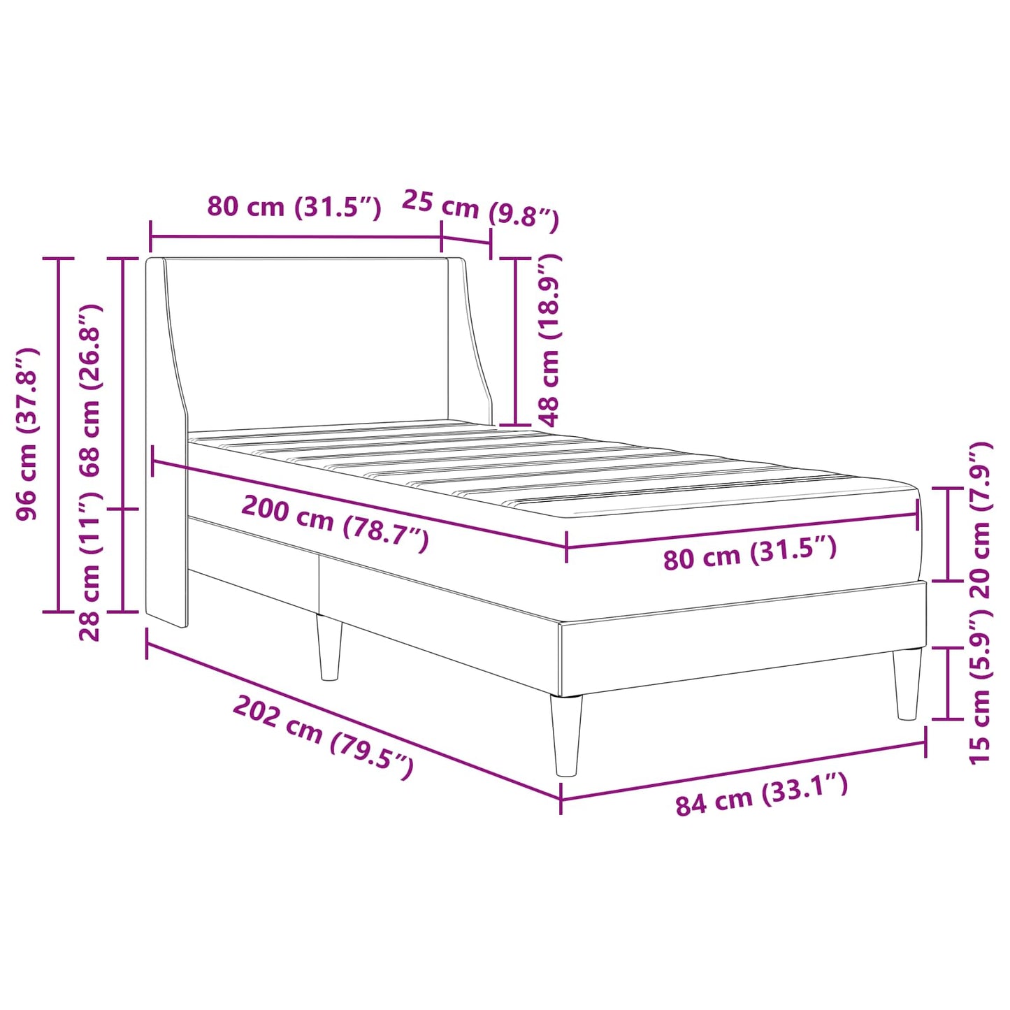 Bettgestell mit Matratze Hellgrau 80x 200 cm Polyester