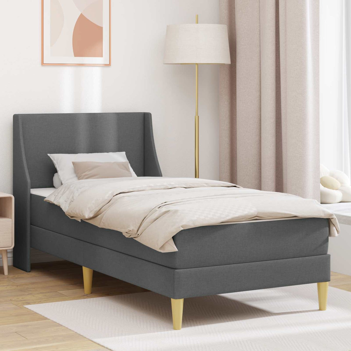Bettgestell mit Matratze Dunkelgrau 90 x 200 cm Polyester