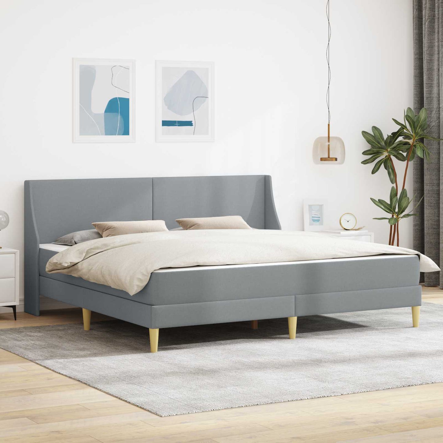 Bettgestell mit Matratze Hellgrau 200 x 200 cm Polyester