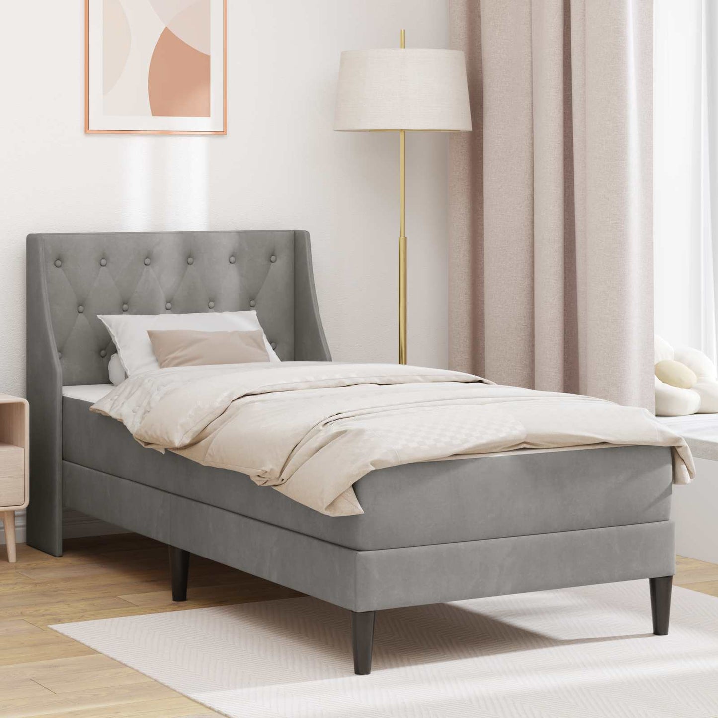 Bettgestell mit Matratze mit Matratze Hellgrau 90 x 190 cm Samt