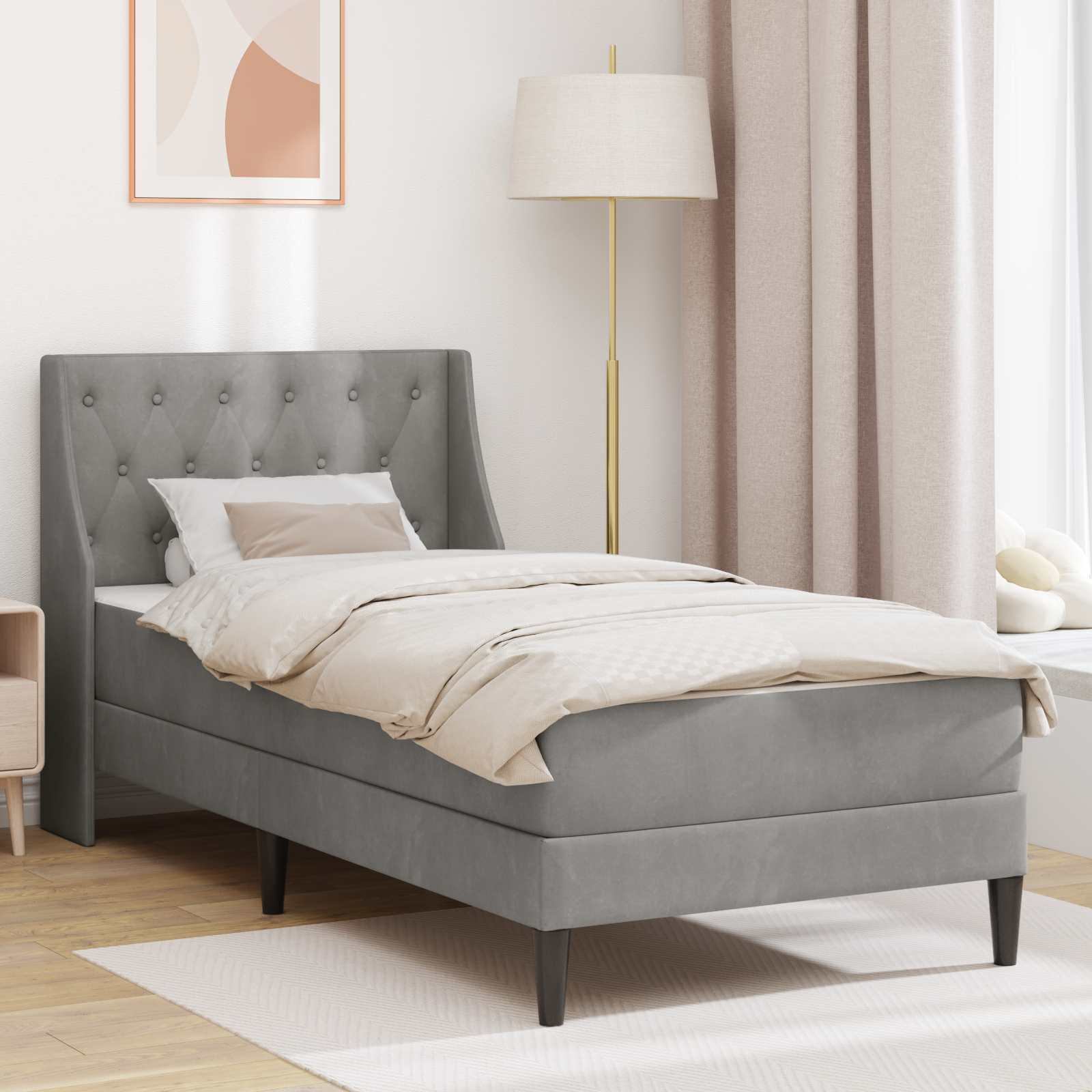 Bettgestell mit Matratze mit Matratze Hellgrau 90 x 190 cm Samt