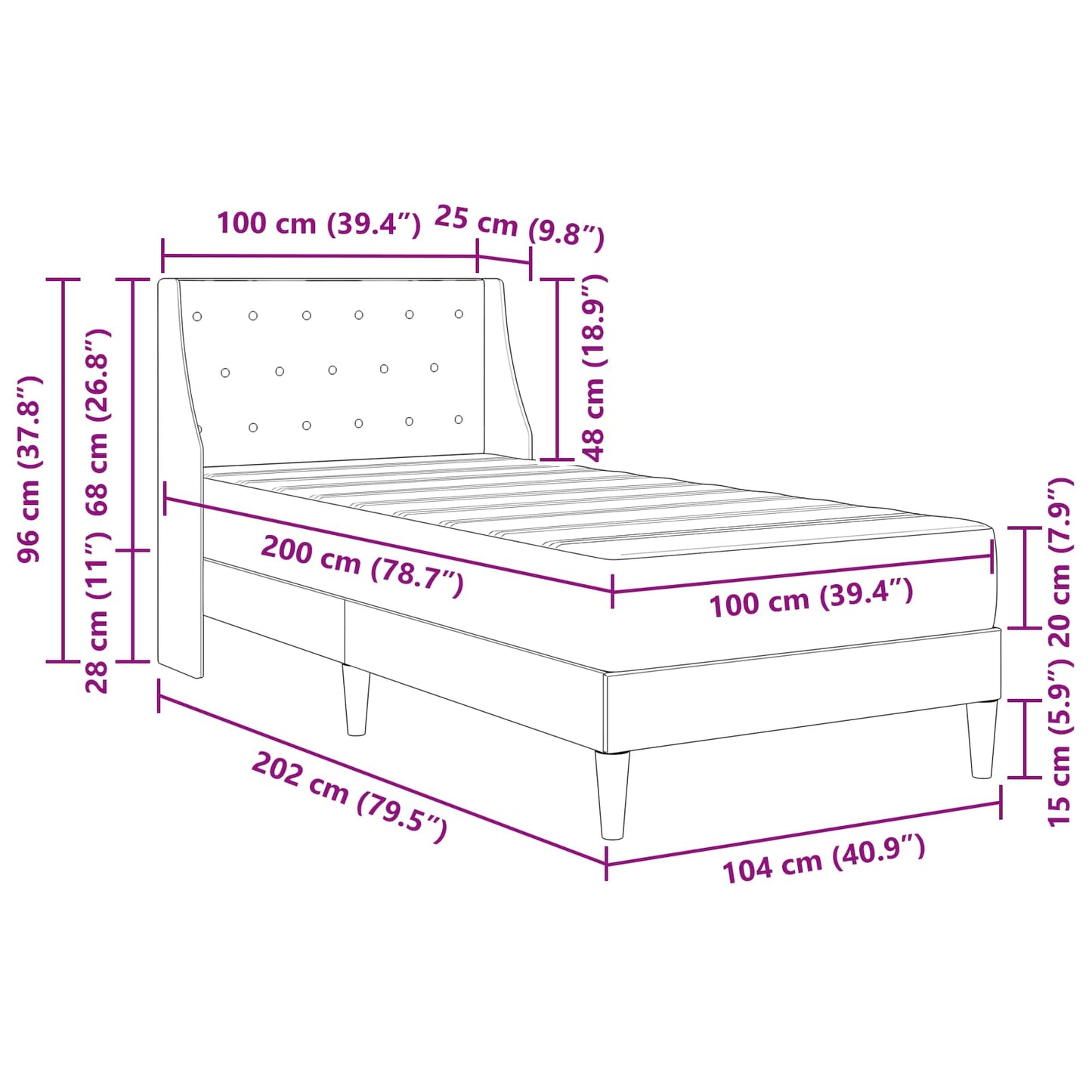 Bettgestell mit Matratze Hellgrau 100 x 200 cm Samt