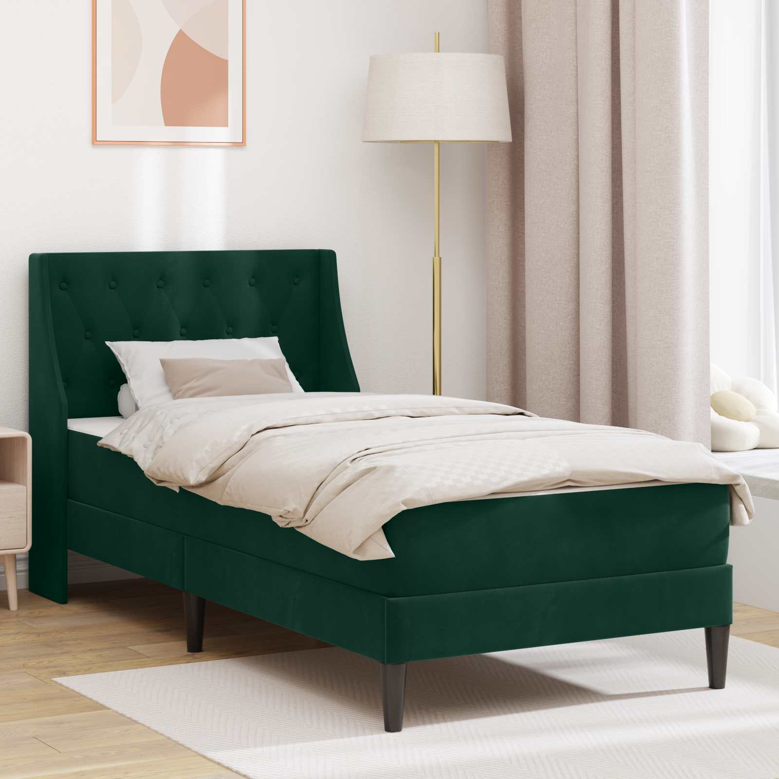 Bettgestell mit Matratze Dunkelgrün 100 x 200 cm Samt