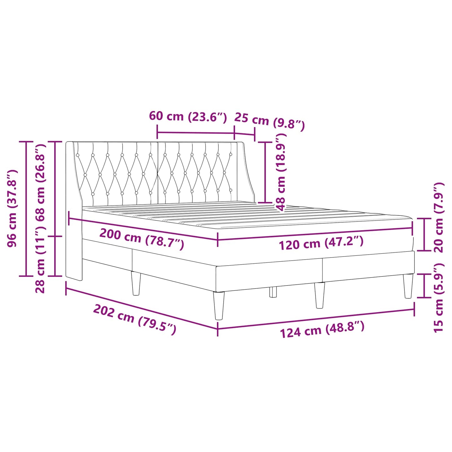Bettgestell mit Matratze Dunkelgrau 120 x 200 cm Samt