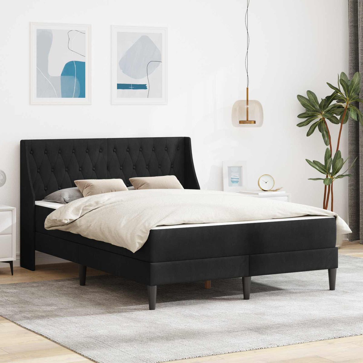 Bettgestell mit Matratze Schwarz 120 x 200 cm Samt