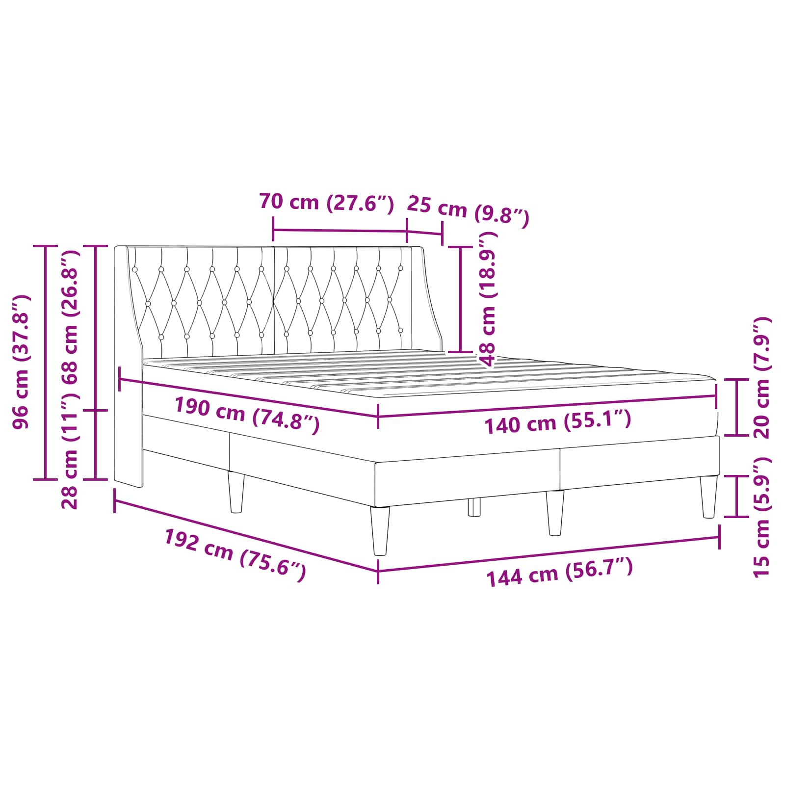 Bettgestell mit Matratze Hellgrau 140 x 190 cm Samt