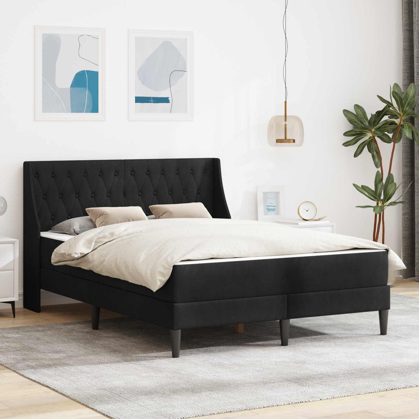 Bettgestell mit Matratze mit Matratze Schwarz 160 x 200 cm Samt