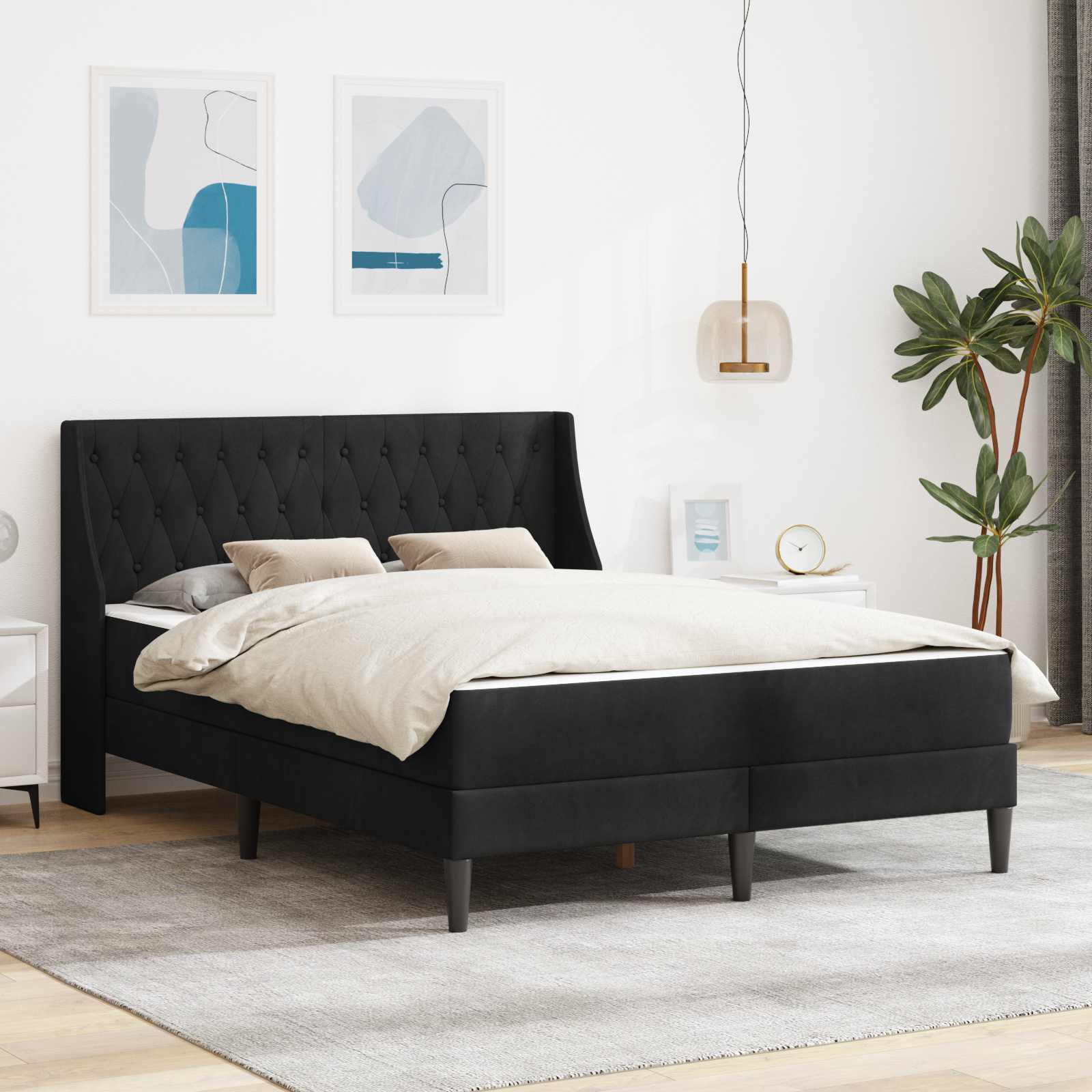 Bettgestell mit Matratze mit Matratze Schwarz 160 x 200 cm Samt