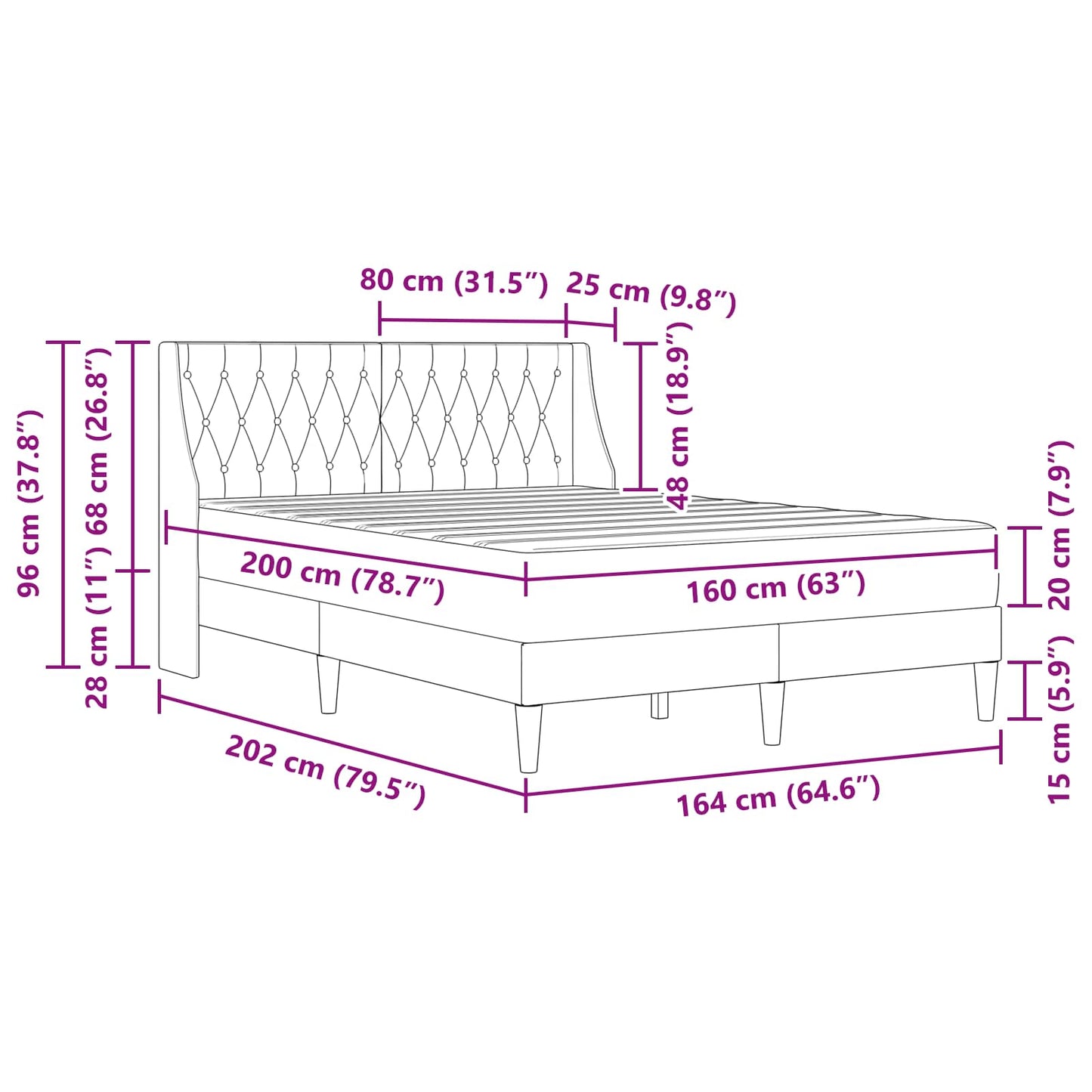 Bettgestell mit Matratze mit Matratze Schwarz 160 x 200 cm Samt