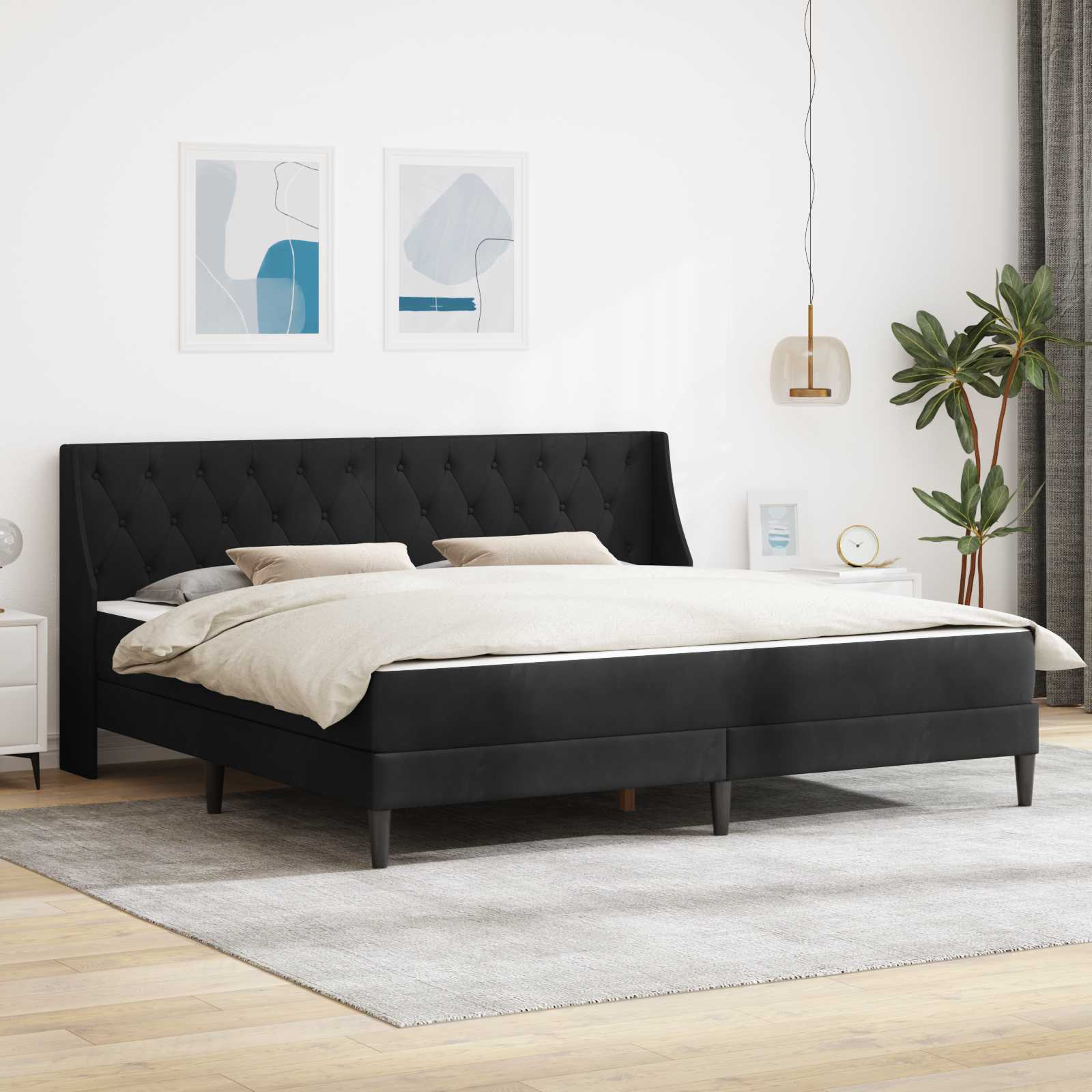 Bettgestell mit Matratze mit Matratze Schwarz 200 x 200 cm Samt