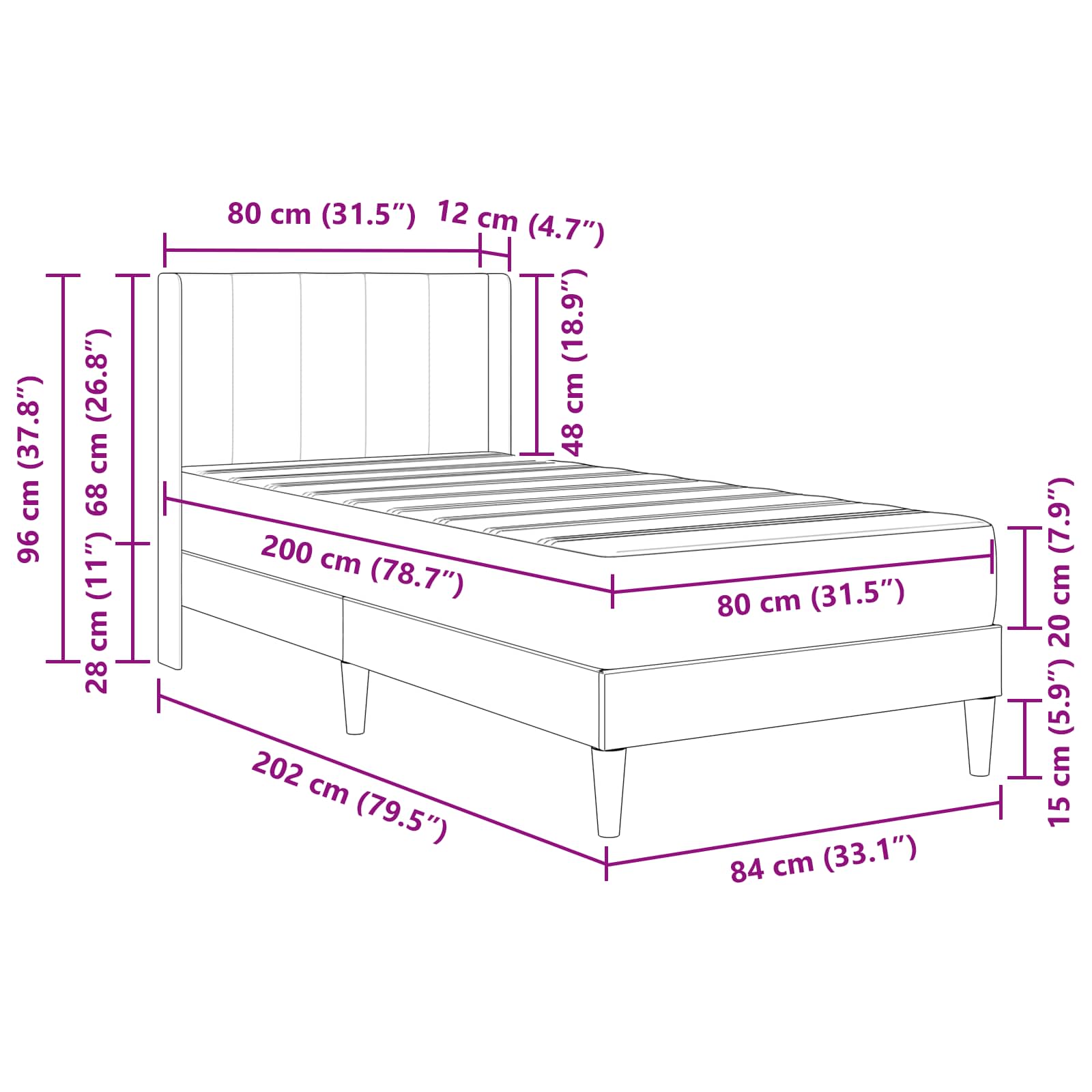 Bettgestell mit Matratze Dunkelgrau 80 x 200 cm Samt